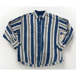 Wrangler Western Pearl Snap Shirt Mens XL Blue Striped Cowboy Long Sleeve VTG